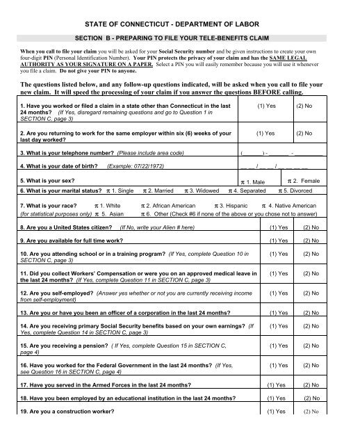 Section F, Unemployment Notice - Connecticut Department of Labor