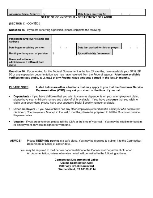 Section F, Unemployment Notice - Connecticut Department of Labor