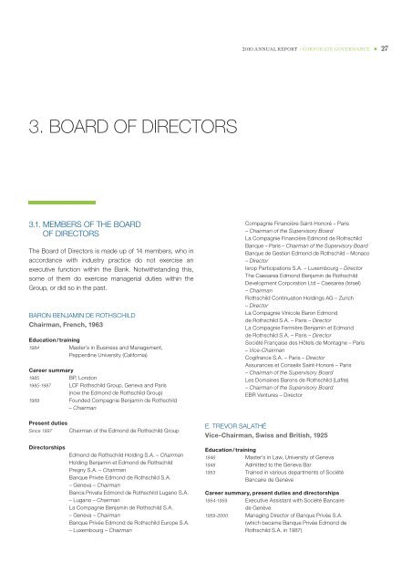 Board of directors 2010 - Banque Privée Edmond de Rothschild