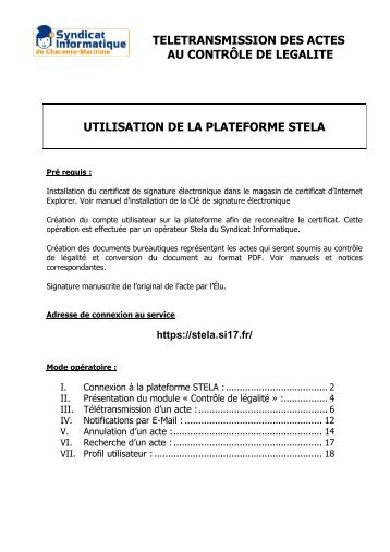 Manuel Utilisateur Stela SI17 - Syndicat Informatique 17