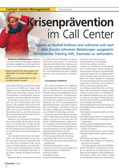 Krisenprävention im Call Center Krisenprävention im Call Center