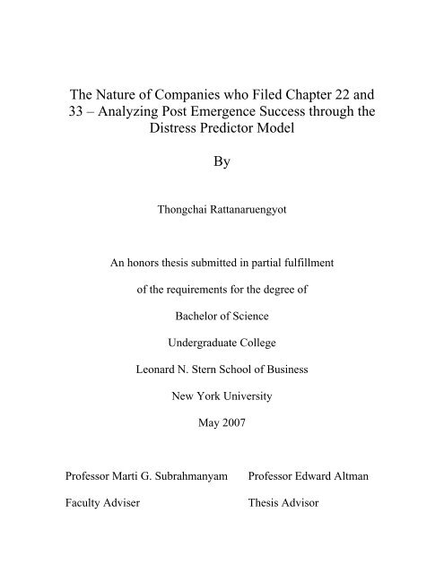 The Nature of Companies who Filed Chapter 22 and 33 - New York ...