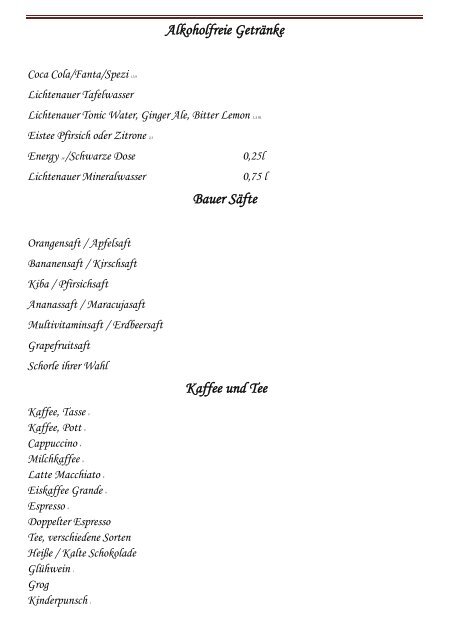 Alkoholfreie Getranke Bauer Safte Kaffee Und Tee Bowling Pub