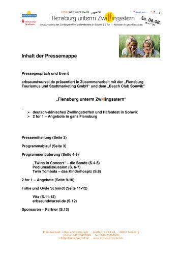 Inhalt der Pressemappe - Erbse und Wurzel GbR