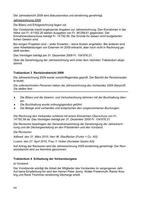 Protokoll der ordentlichen Generalversammlung - VSTH