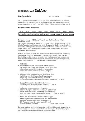 5. Preisliste - SolArc Erdhügelhaus