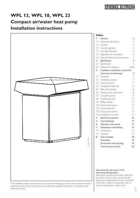 WPL 13, WPL 18, WPL 23 Compact air/water heat ... - Stiebel Eltron
