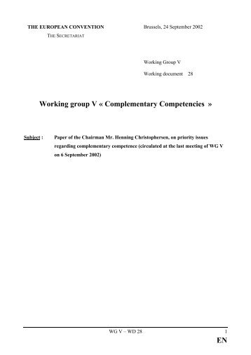 EN Working group V « Complementary Competencies »