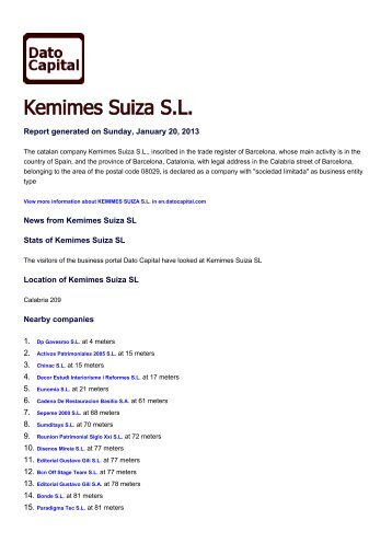 View a PDF summary for Kemimes Suiza SL - Companies - Dato ...