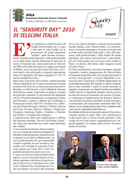 IL “SENIORITY DAY” 2010 DI TELECOM ITALIA PRIMO ... - Anla