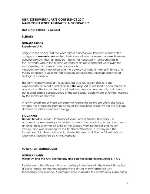 main conference abstracts & biographies - University of New South ...