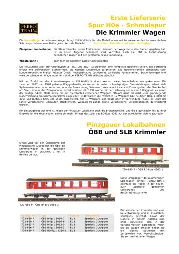 Erste Lieferserie Spur H0e - Schmalspur Die Krimmler ... - Ferro Train