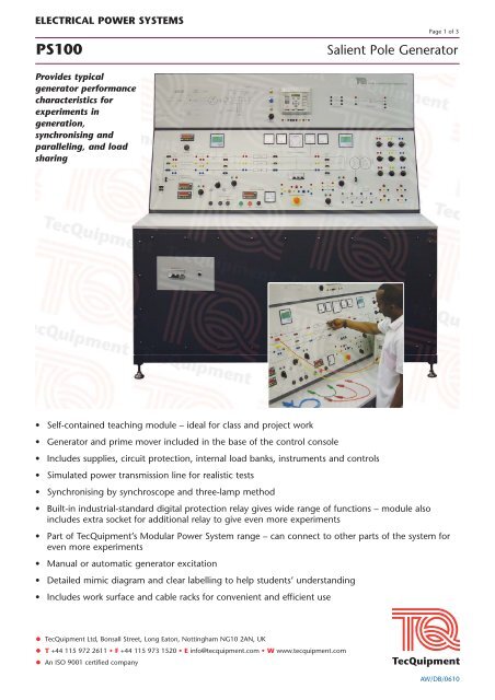 View datasheet (PDF) - TecQuipment Ltd