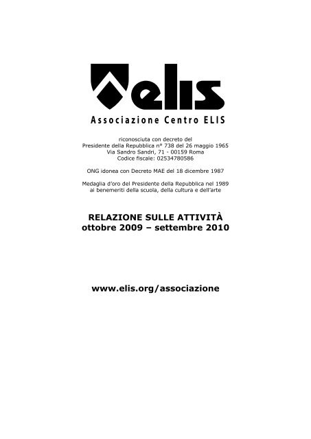 Relazione attività Associazione Centro ELIS 2009-10 - TECA ELIS