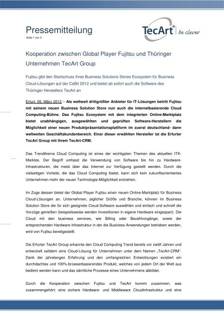 Kooperation zwischen Global Player Fujitsu und ... - TecArt GmbH