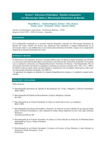 Ovario I: Estructura Histológica - Estudio comparativo con ...