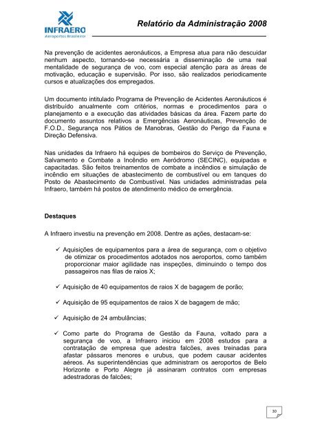 Relatório da Administração 2008 - Infraero