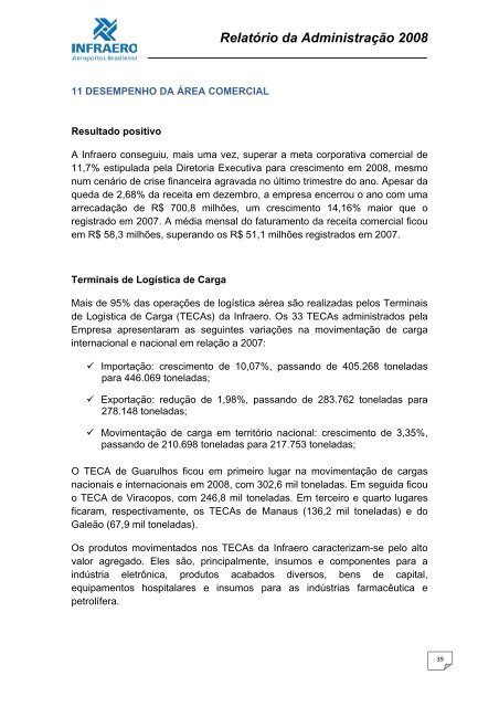 Relatório da Administração 2008 - Infraero