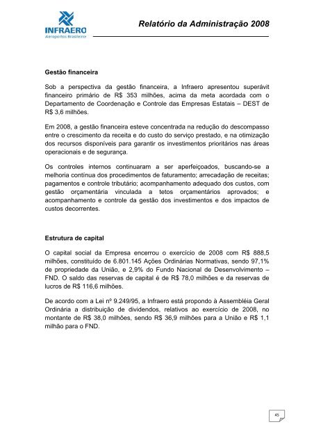 Relatório da Administração 2008 - Infraero