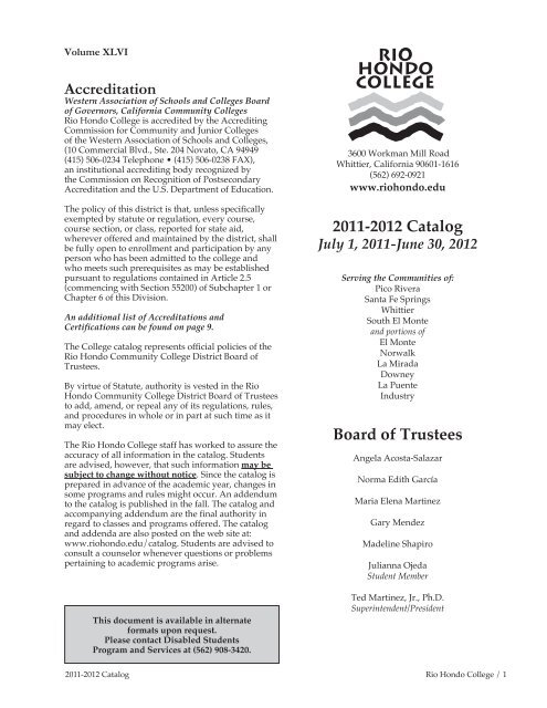 Complete College Catalog 2011-2012 - Rio Hondo College