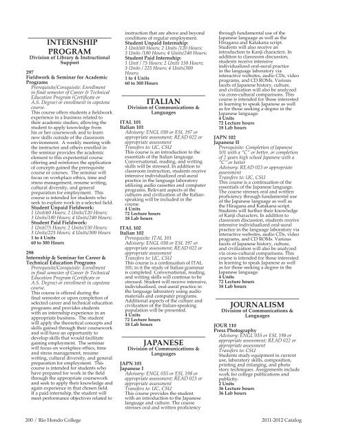 Complete College Catalog 2011-2012 - Rio Hondo College