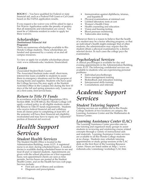 Complete College Catalog 2011-2012 - Rio Hondo College