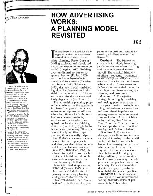 HOW ADVERTISING WORKS: A PLANNING MODEL REVISITED