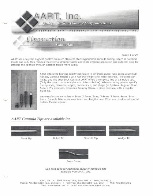 Liposuction Equipment & Supplies Catalog - AART, Inc