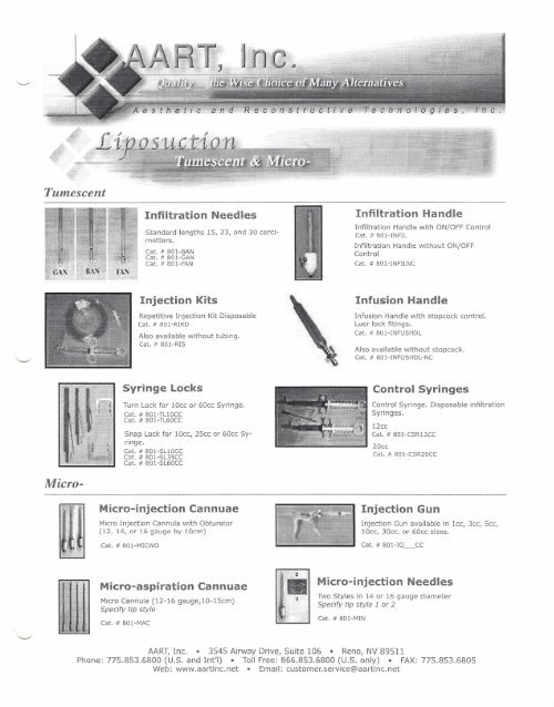 Liposuction Equipment & Supplies Catalog - AART, Inc