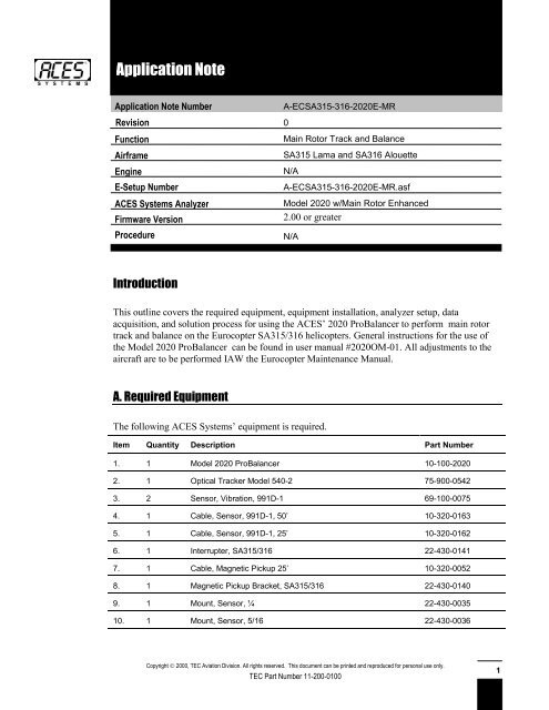 Eurocopter SA315-316 Main Rotor App Note - ACES Systems
