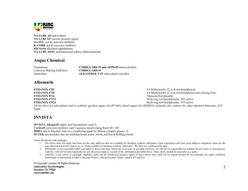 Synthetic Lubricant Cross Reference Chart