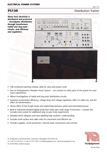 View datasheet - TecQuipment Ltd