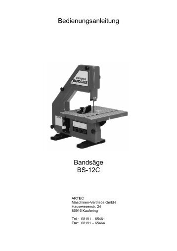 Bedienungsanleitung Bandsäge BS-12C - Artec