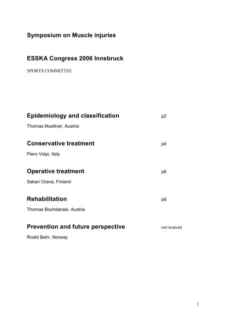 Symposium on Muscle injuries ESSKA Congress 2006 Innsbruck ...