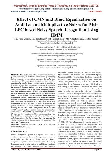 LPC based Noisy Speech Recognition Using HMM - IJETTCS ...