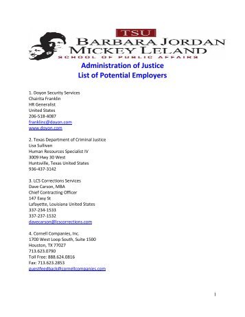 Administration of Justice List of Potential Employers