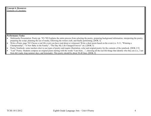 TCSS English/Language Arts Curriculum Map 8th Grade Literature ...