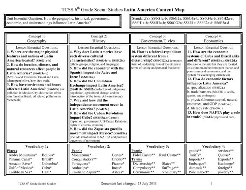 Latin America Content Map - Troup 6-12 Teacher Resources