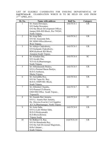 LIST OF ELIGIBLE CANDIDATES FOR ENSUING DEPARTMENTAL ...