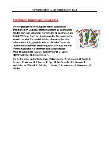 Schafkopf-Turnier am 13.04.2012 - TC Sonthofen