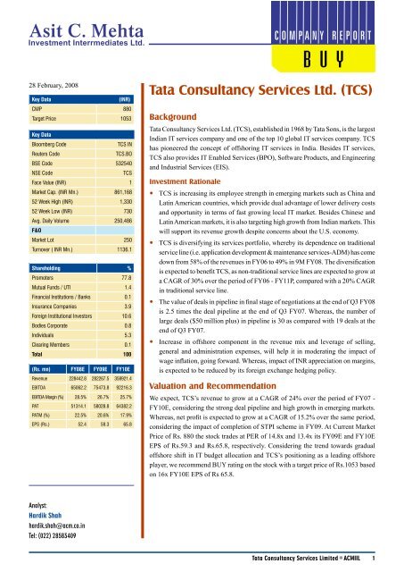 Tata Consultancy Services Ltd. (TCS) - The Smart Investor