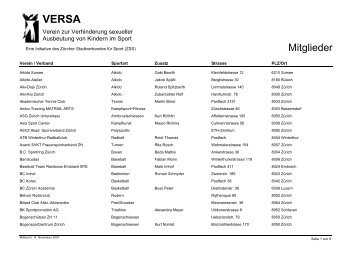 VERSA Mitglieder - ZSS - Zürcher Stadtverband für Sport