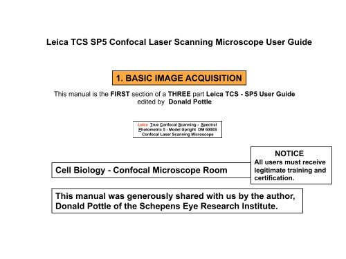 Leica TCS SP5 Confocal Laser Scanning Microscope User Guide ...