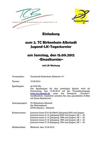 Einladung zum 2. TC Birkenhain Albstadt Jugend-LK ... - BTV