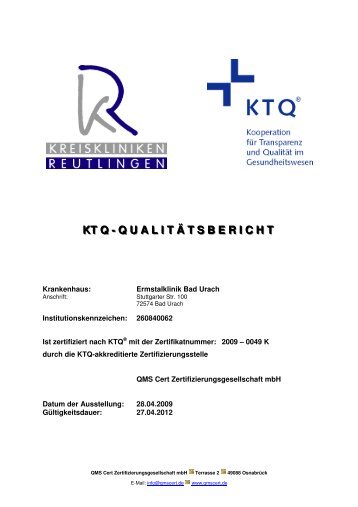 KTQ-Qualitätsbericht Ermstalklinik Bad Urach