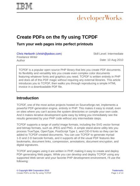 Create Pdfs On The Fly Using Tcpdf Ibm