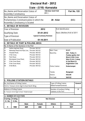 Electoral Roll - 2012 State - (S10) -Karnataka