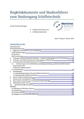 Begleitdokumente und Studienführer zum Studiengang Schiffstechnik