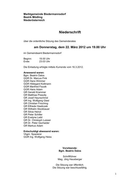 Protokoll der GR-Sitzung 2012-03-22 - Biedermannsdorf