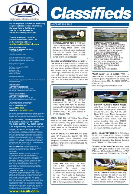 Classifieds - the Light Aircraft Association